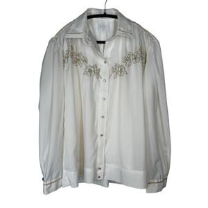 Vintage Rockmount Ranch Wear Equestrian Womens Western Silk Blouse Cowgirl M/L